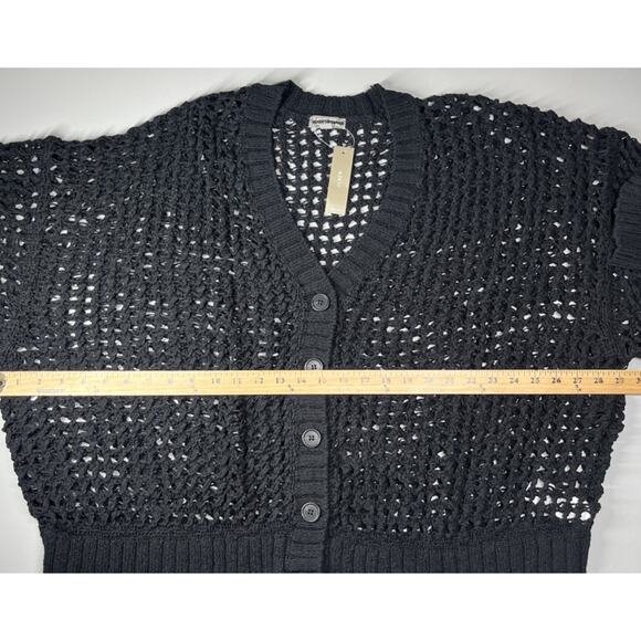 J Crew Montauk Relaxed Cardigan Sweater Womens 2X Black Open Knit Button V Neck - Picture 4 of 13